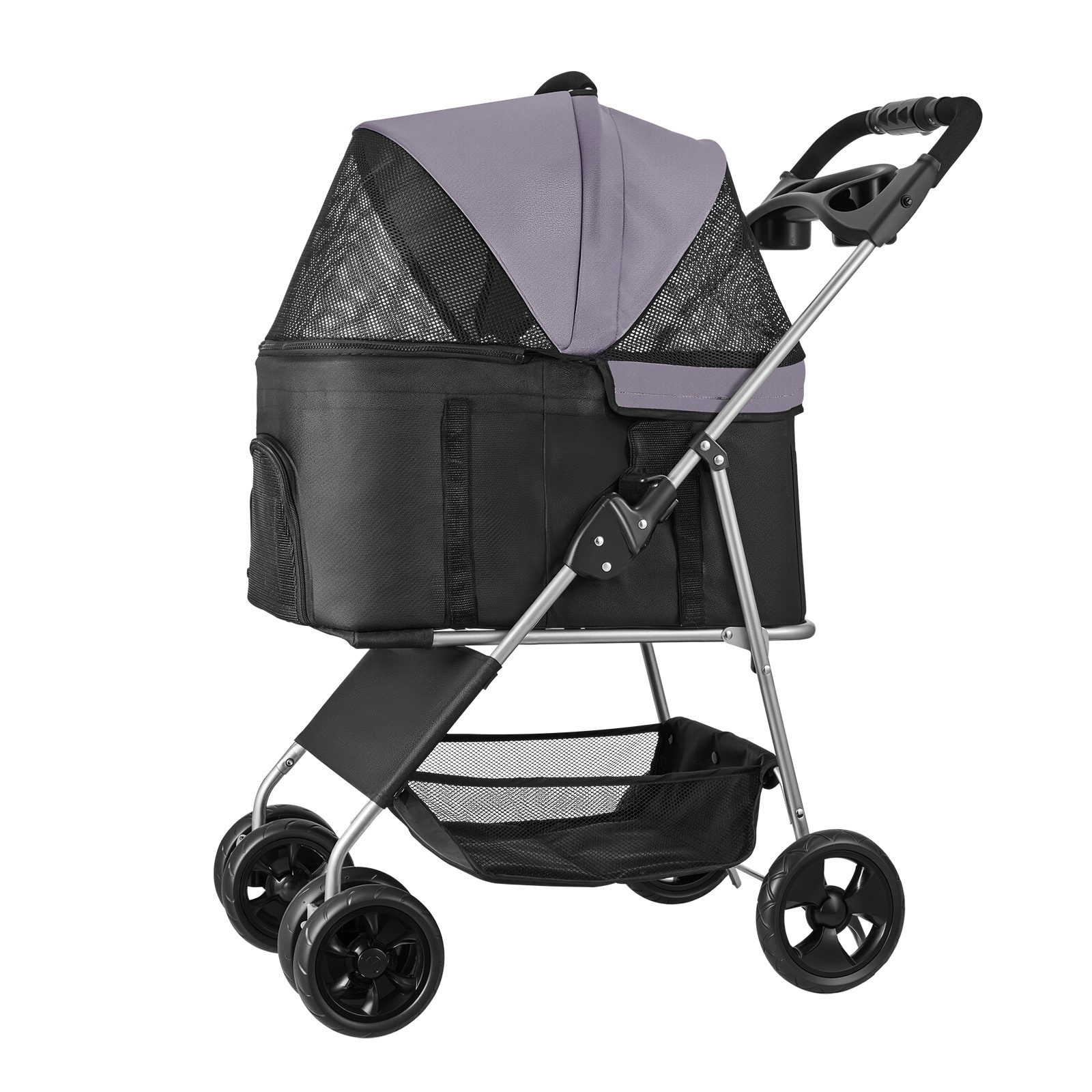 Pet Stroller Foldable 4 Wheels Dog Stroller Detachable Carrier Up To 35lbs_voghion.com